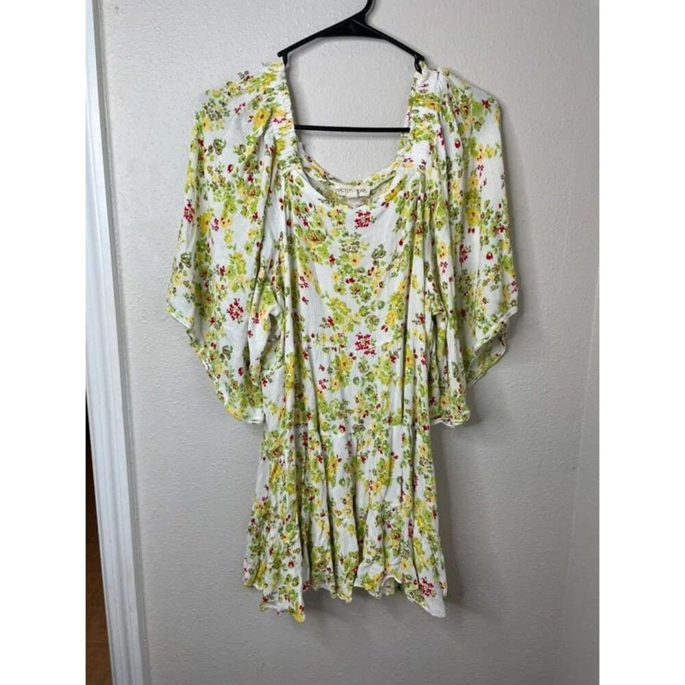 Cactus + Pearl Floral Tiered Tunic Large Cottagecore Flutter Sleeve